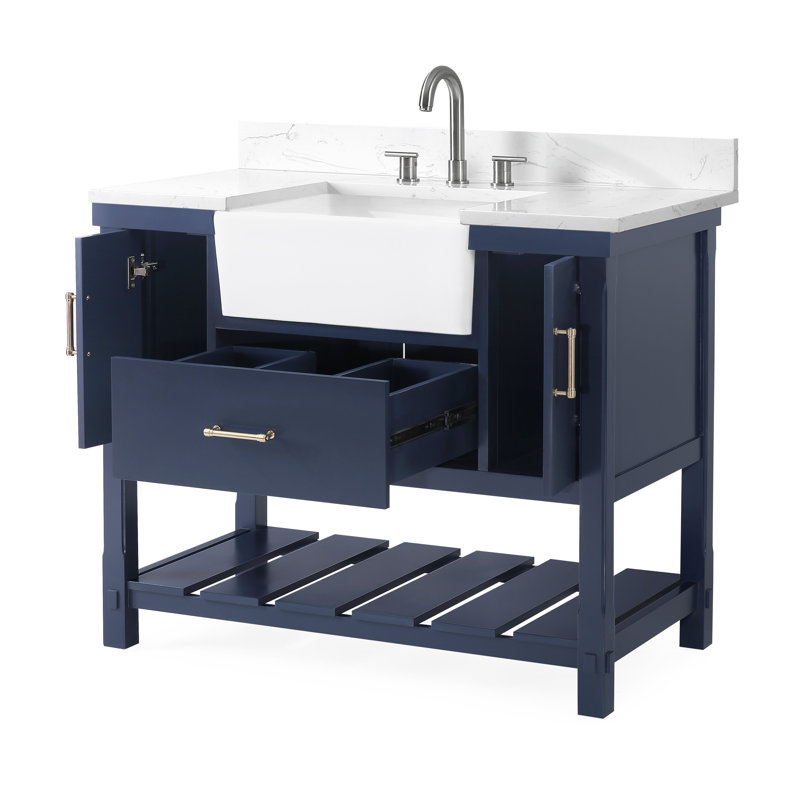 Red Barrel Studio® Kendia 42'' Inches Navy Blue Farmhouse Sink Bathroom ...